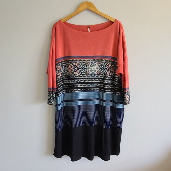 Free People Black Combo Steppin Out Printed Shirt Dress Tunic‎ Size Medium - Picture 3 of 11